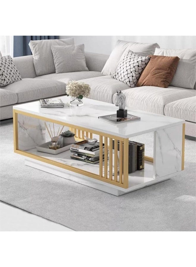 DubaiGallery Stylish Coffee Table with Bottom Storage Shelf, Minimal White Design and Wooden Frame, Contemporary Center Table Perfect for Living Room, Home, Apartment, and Office Use - Image 4